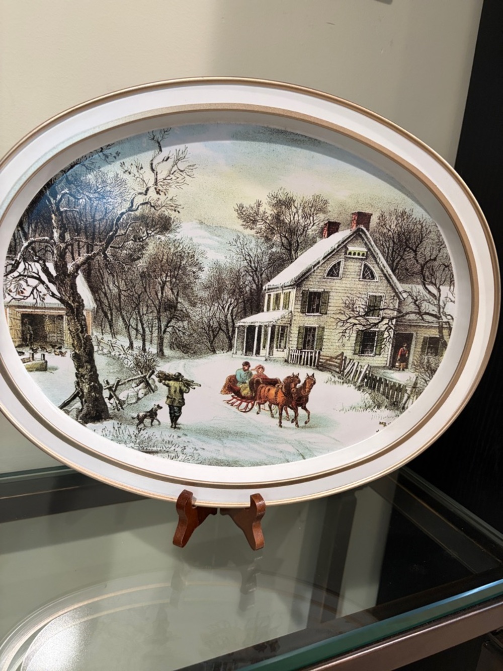 Framed Winter Scene Decorative Wall Platter - White and Gold
